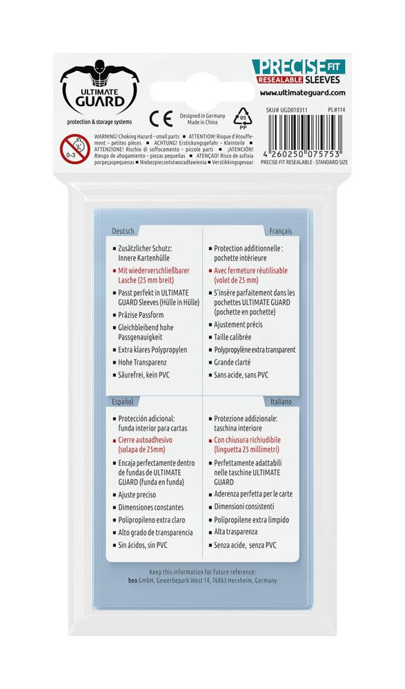 Ultimate Guard Resealable Sleeves Transparent Precise Fit Standard Size