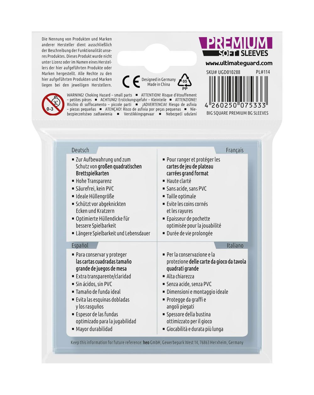 Ultimate Guard Premium Square Soft Sleeves for Board Games (50 Sleeves)