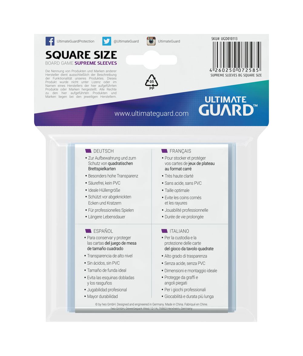 Ultimate Guard Premium Square Soft Sleeves for Board Games (50 Sleeves)
